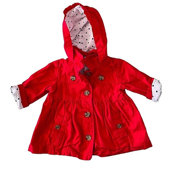 Little Me Other - Little Me Baby Girl 12 Months Jacket Pea Coat Hooded Red Polka Dot Lined